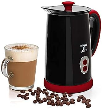 Moss & Stone Electric Milk Frother, Stainless Steel Milk Steamer & Milk Warmer, Automatic Shutoff, Non-Stick Interior, Cool Touch, 9.4 oz/6.0oz Capacity, Black Electric Frother for Hot Chocolate