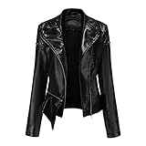 WAQD Damen Bikerjacke PU-Lederjacke Mantel Jacket Outwear Übergangsjacke Kunst-Lederjacke Damen Casual Jacke Kunstleder Bomberjacke Motorradjacke Bikerjacke mit Reißverschluss für Herbst Frühling
