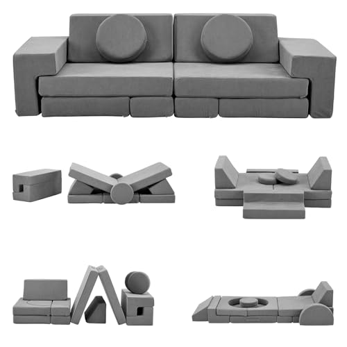 Best Fort Couch for Kids: Top Modular Sofas for Creative Playrooms 3 Karl home Kids Couch 14PCS, Modular Kids Play Couch, Multifunctional Foam Toddler Sofa,Climbing & Relaxation, Sectional Convertible Sofa Imaginative Furniture Play Set for Playroom, Grey