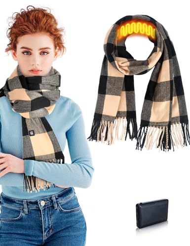 Heated Scarf Electric Heating Neck Scarf with Rechargeable Battery Fashion Plaid for Women Men in Winter