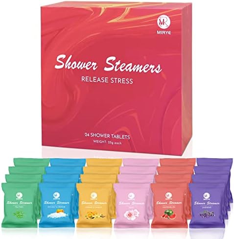 MR MIRYE Shower Steamers Aromatherapy for Women and Men, 24-Pack Organic Shower Bombs with Essential Oil, Rose, Watermelon, Tea Tree, Orange & Vanilla, Sea Salt, Lavender Mothers Day Gifts for her