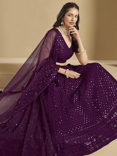 Image of Zeel Clothing Women's Sequins Thread Embroidered Georgette Lehenga Choli With Dupatta (5124-Women-Lehenga-Choli-New; Free size)