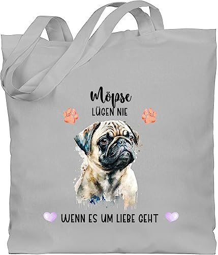 Baumwolltasche - Hunde - Mops - Geschenk Hundebesitzern - Unisize - Hellgrau - tasche hund hundebesitzer motiv einkaufstasche geschenke für hundefans hundemotiv stofftaschen bag with dog hunden