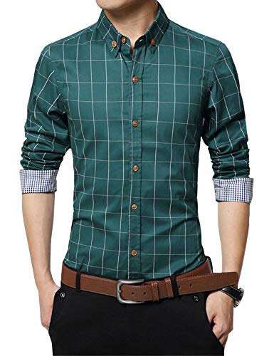 Bestgift masculino manga longa tamanho grande botão xadrez camisa M verde ervilha
