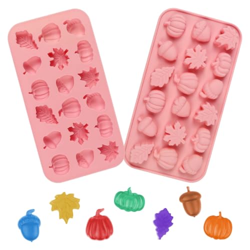 Image of 2 Pcs Thanksgiving Silicone Molds, Thanksgiving Chocolate Molds, Fall Pumpkin Maple Leaf Acorn Mold for DIY Cake, Chocolate, Candy, Jelly, Wax Melt, Ice Cubes