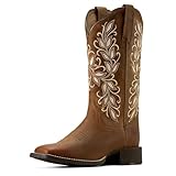 ARIAT Women's Round Up Holly Wide Square Toe Western Boot, Pearl, 8 Narrow