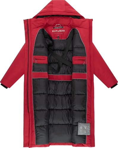 Navahoo Damen Mantel mit magnetischer Abdeckleiste und Rucksackträgern warme Winterjacke Schneewächter 14 Dark Red Gr. XL