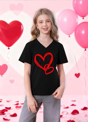 Image of LAZYCHILD Kids Valentine Shirt Girls Valentines Day Shirts Heart Graphic Long Sleeve Striped Tee Tops 5-14 Years