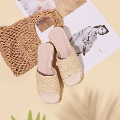 Image of EQAUDES Platform Slip on Espadrille Sandals for Women Summer Wedges Slides -Flatform, Open Toe, Bohemia, Beach, Wedding