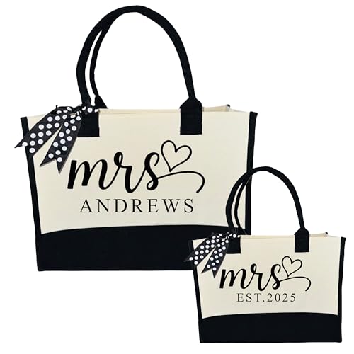 Bolso tote personalizado para novia Mrs. EST 2025 miniatura 1
