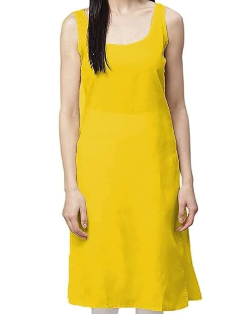 Image of Cotton Inner Slip camesoli for Women, Full Length Inner for Chikankari Kurti, Women Indoor Dress Cotton Sleeveless camesole,Holi Outfit (Color- Yellow)