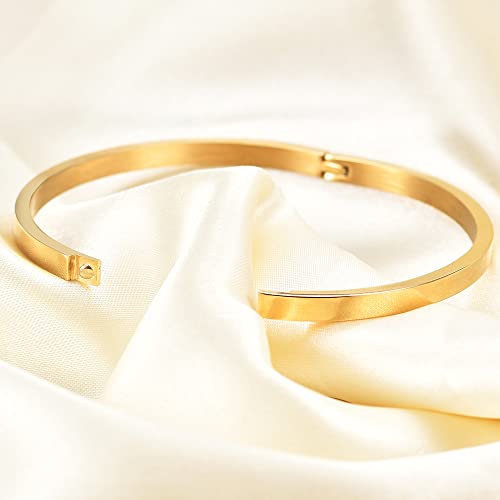 VQYSKO Love Friendship Bracelet Bangle Gold Rose Gold Silver with Cubic Zirconia Stones Stainless Steel Hinged Jewelry with Crystal Oval Bracelet Birthday Present for Her Women Teen Girls (2PC-6.7 Inch-Silver+Gold)