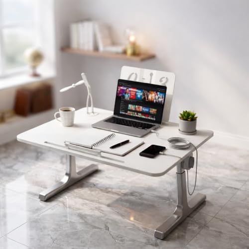 Image of Yorten Laptop Desk for Bed, Adjustable Beds Table with USB Charge Port Foldable Lap top Table with Storage Drawer, Portable Laptops Bed Desk Tray for Eating Working Writing Reading