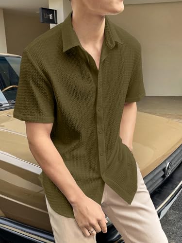 Image of GRECIILOOKS Men's Polycotton Shirt |Stylish Casual Regular Fit Shirts | Textured Half Sleeve | Slim Fit | Business & Meeting Ready (Available in Plus Size)