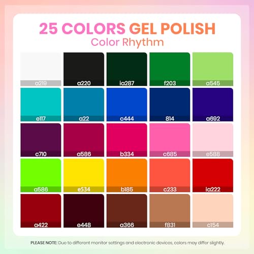 Image of Beetles Fall Gel Polish Set - Color Rhythm Colleciton, 25 Colors Yellow White Blue Red Bright Neon Green Polish with Base Top Coat Uv LED Lamp Salon DIY at Home Nails