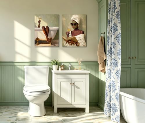 Image of Frimeeme Black Women Bathroom Wall Art,12x16 Inches, Unframed