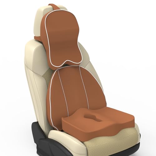 Image of Neckrest Back Support or Orthopaedic Cushion for Long Sitting with Ergonomic Design Made by High Density Memory Foam Used for Car or Office Chairs. (Majestic tan, Spine Support)