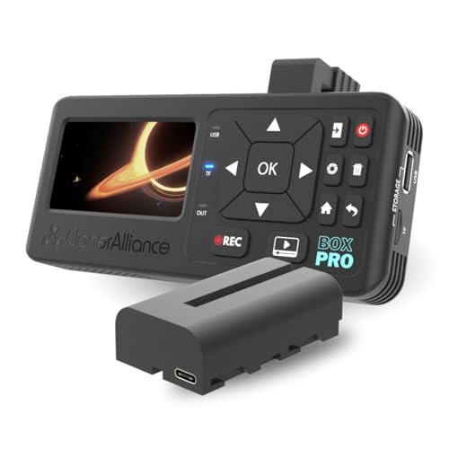 ClonerAlliance Box Pro Pocket, gravador de vídeo portátil de 1080p60fps e conversor com ecrã integrado, alimentação de bateria e suporte para entradas HDMI, RCA, YPbPr, VGA.