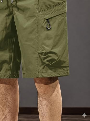 Image of Men's 100% Pure Cotton Cargo Shorts | Regular Fit Solid Knee Length Shorts with Multiple Utility Pockets | Casual Outdoor Summer Shorts for Men