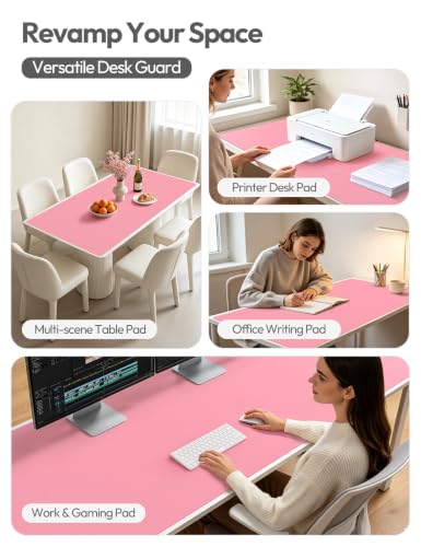Image of YSAGi Leather Desk Protector, Office Mat, Large Mouse Mat, Non-Slip PU Leather Blotter, Laptop Desk Mat, Waterproof Writing Pad for Office and Home(Pink, 63 inch x 24 inch)