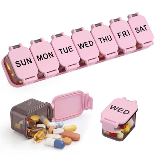 Image of Yaklim Extra Large Weekly Pill Organizer - Waterproof 7-Day Pill Box, Portable Vitamin & Supplement Case, Easy to Open Design, Ideal for Travel and Daily Medication Management (Blackpink)
