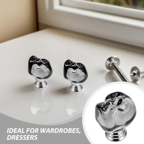 Bouton de meuble tête de mort en verre et métal pour customiser un meuble rétro avec vis - 4