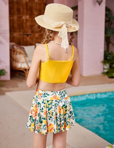 Image of Arshiner Girls 3 Piece Swimsuit for Teen Girl Tankini Swimsuits Bathing Suit Beach Bikini Swimwear with Skirt