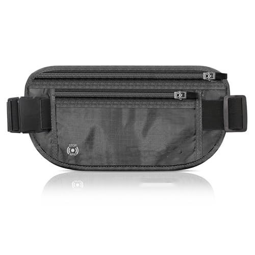 【Green&Cozy】ウエスト セキュリティポーチ 旅行 便利グッズ ウエストバッグ 多機能 超軽量 海外旅行 バッグ 防犯 RFID スキミング防止 ポーチ スリ対策 スリ防止 貴重品いれ 防犯グッズ メンズ レディース フリーサイズ (ブラック)