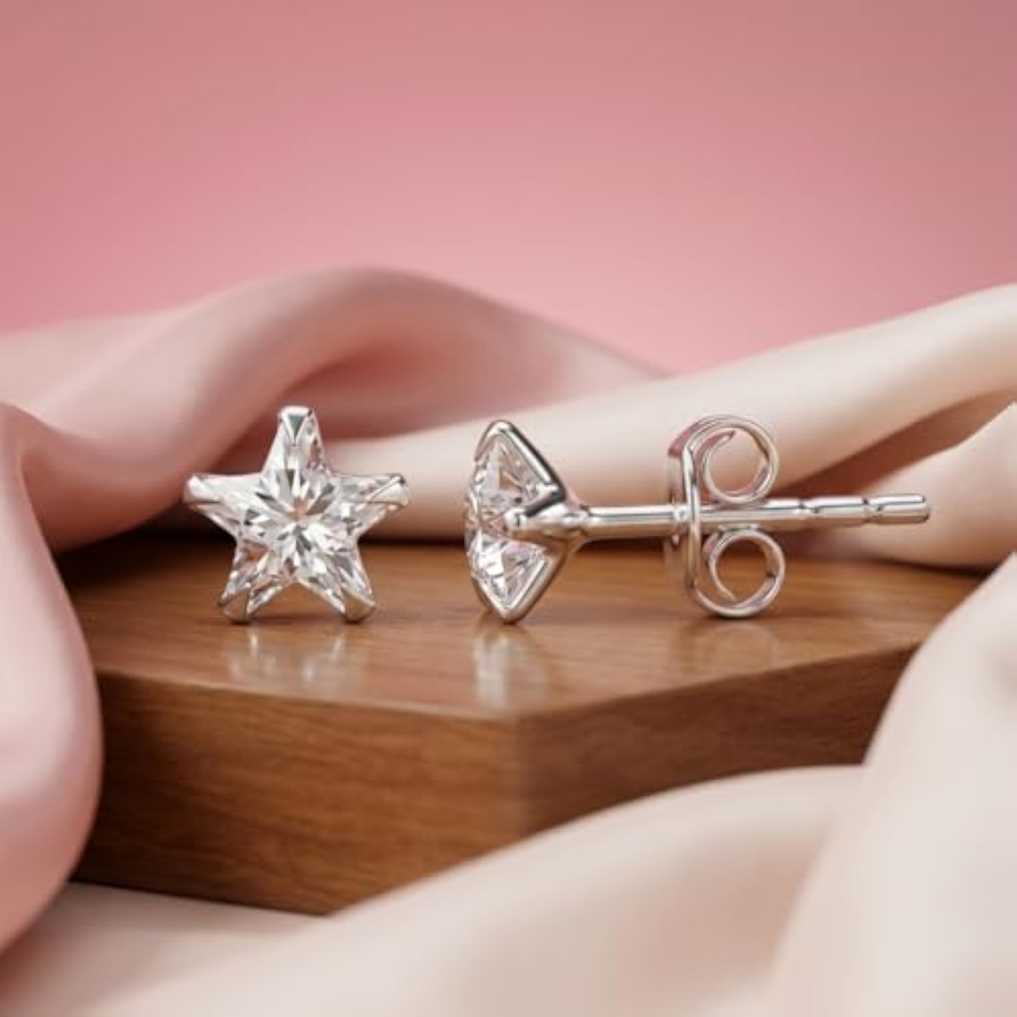 925 Sterling Silver Star Solitaire Stud Earrings