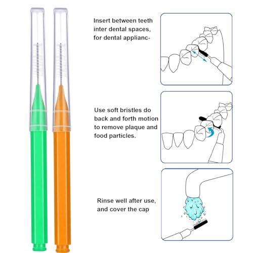 Image of Patelai 100 Pieces Braces Dental Brush for Cleaner Interdental Toothpick Dental Tooth Flossing Head Oral Hygiene Flosser Toothpick Cleaners Tooth Tool(Green,Orange,Mixed Size)