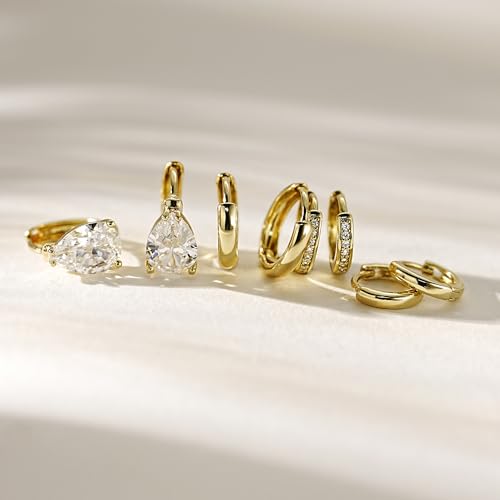 Image of 4Pairs Statement Gold Hoop Earrings for Women Trendy,Surgical Steel Gold Plated Hoop Hypoallergenic Earrings Set,Titanium Hoops Earring Stacks,CZ Cartilage Huggie Hoops Earring Gifts for Girlfriend