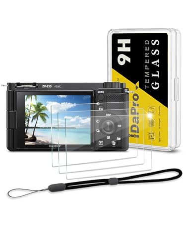 iDaPro [3Pcs Protection d'Ecran pour Sony Alpha ZV-E10 ZVE10+[1Pcs] Dragonne,Verre Trempé,Dureté 9H,Anti-rayure,Sans Bulle,Anti-empreinte,Installation Facile