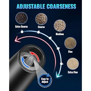 Sweet Alice Gravity Electric Pepper and Salt Grinder Set, Adjustable Coarseness, Battery Powered with LED Light, One Hand Automatic Operation, Stainless Steel Black, 2 Pack Sweet Alice Gravity Electric Pepper and Salt Grinder Set Adjustable Coarseness Battery Powered with LED Light One Hand Automatic Operation Stainless Steel Black 2 Pack