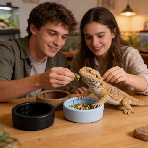 Reptile Dish - 3-Piece Mealworm Feeder Cups | Escape-Proof Reptile Food Bowls, Worm Water Bowls, Hermit Crab Water Dishes, Terrarium Feeding Cups for Gecko Bearded Dragon Lizards Hermit Crab S - 5