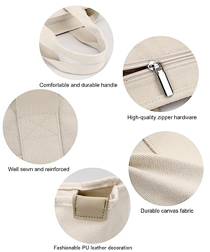 Bolso tote de lona para mujer beige tamaño mediano miniatura 6