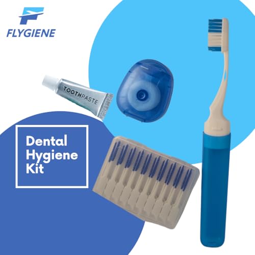 Image of FLYGINE Smile On - Complete Dental Travel Kit - Includes Travel Toothbrush, Toothpaste, Floss, Interdental Picks & Mints - TSA-Approved Oral Care Kit in a Durable, Reusable Case with Zipper Closure