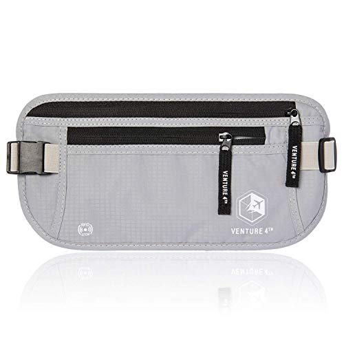 VENTURE 4TH Travel Money Belt RFID Blocking Hidden Waist Stash (Silver)