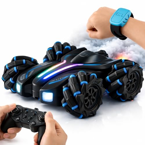 Image of Eli & Chi 4X4 Wheel Drive Double Sided RC Stunt Toy Car: Drift Toy For Kids & Adult Remote Control Racing,360 RGB Lights Off Road 2 Rechargeable Batteries High Speed Spray Gesture Watch,Black