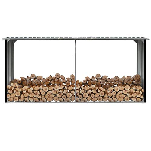 ShGaxin Brennholzlager, Kaminholzregal Aussen, Holzstapelhilfe, Carport, Sichtschutz Garten, Kaminholzregale, Verzinkter Stahl 330 x 92 x 153 cm Anthrazit