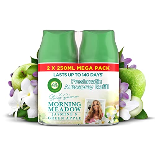 Airwick Automatic Air Freshener Freshmatic Spray Refills| Odour Neutraliser, Bathroom and Room Air Freshener|Fragrance : Morning Meadow|2 x 250 ml Refills|Lasts Upto 140 days (70 Days per refill)