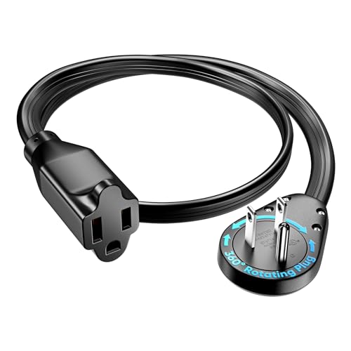 Maximm 1Ft Extension Cord, 14/3 AWG, 360° Rotating Flat Plug, 1-Outlet, UL