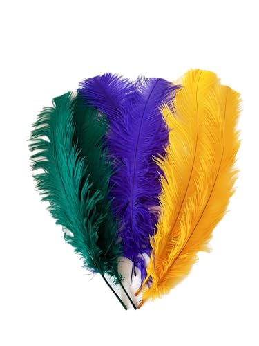 Mardi Gras Ostrich Feathers 100 pcs. 13-17 inch Bulk Ostrich Feathers 3 Color Pack