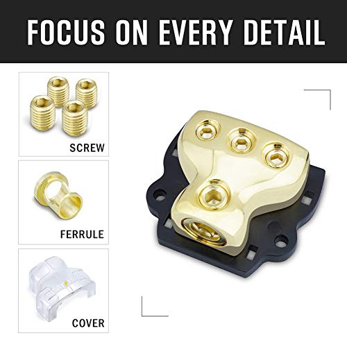 Leigesaudio 0/2/4 Gauge In 4/8/10 Gauge Out Copper Amp Power Distribution Block For Car Audio Splitter (3 Way) #TOP1