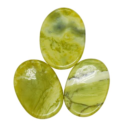 Image of Certified Serpentine Crystal Thumb Worry Pebbles Stones for Anxiety Stress Relief Massage - AAA Grade Original Healing Gemstone Agate Rubbing Stone for Yoga Meditation Spiritual Reiki Feng Shui