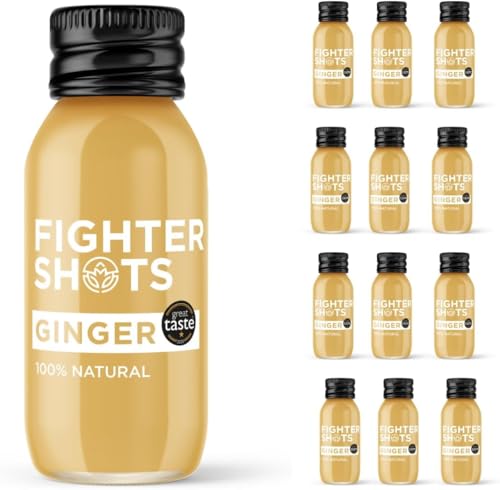 Fighter Shots Ginger Award Winning Fresh & Fiery Cold Pressed Ginger Shots for Immune Support & Energy Boost - 100% Natural Perfect Pick Me Up - 12 Pack