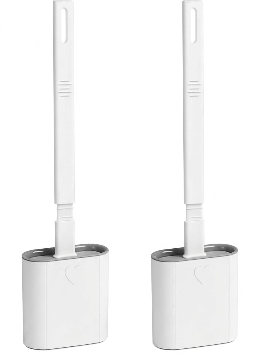 Brosse de toilette silicone Lot de 2 avec support mural blanc hygiénique pour WC chic