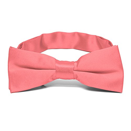 TieMart Boys' Pre-Tied Adjustable Band Collar Bow Tie, Coral, One Size