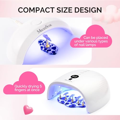 Image of MelodySusie Update Nail Stand for Press Ons, 2 Spotted Cloud Magnetic Bases for Practice Painting Display Practice with Brush Holder and Reusable Double-Sided Tape for Home DIY Salon Supplies