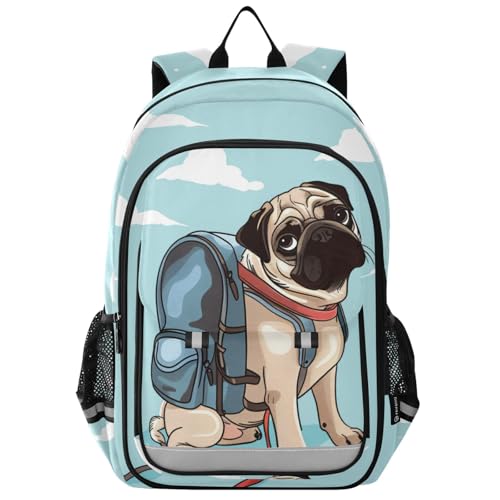 ALAZA Cartoon Cute Pug Dog Backpack School Backpacks Travel Laptop Bag Kids Bookbag for Girls Boys Teens Women Men
