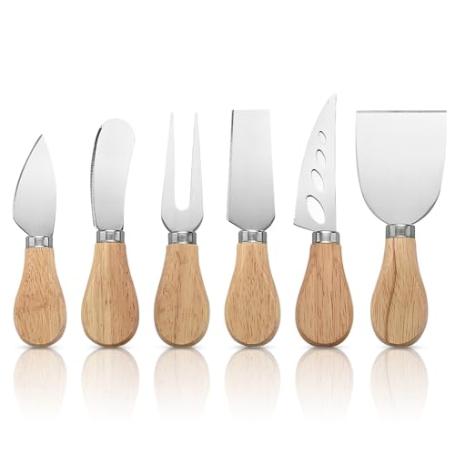 KQDRAVINE Käsemesser Set mit Buttermesser Klein, 6-teiliges Mini-Käsemesser Käsebesteck mit Holzgriff, Edelstahl-Küchenkäse-Werkzeuge für...